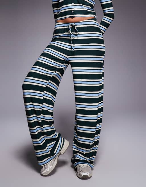 Kaiia exclusive super soft jersey drawstring pants in green and baby blue stripe (part of a set), 2 of 5