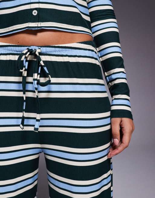 Kaiia exclusive super soft jersey drawstring pants in green and baby blue stripe (part of a set), 4 of 5