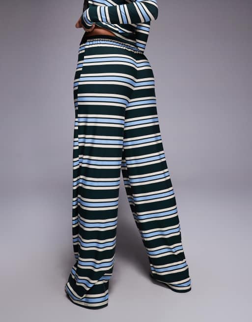 Kaiia exclusive super soft jersey drawstring pants in green and baby blue stripe (part of a set), 5 of 5