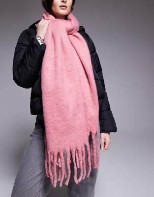 Kaiia Exclusive Super Soft Oversized Fringed Scarf In Pink