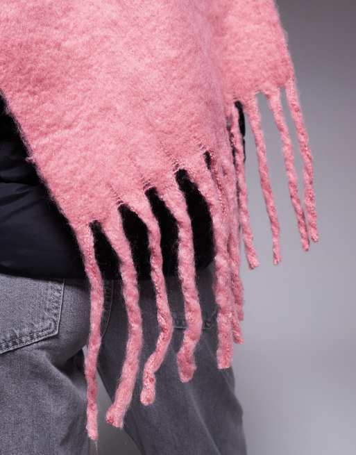 Kaiia exclusive super soft oversized fringed scarf in pink
