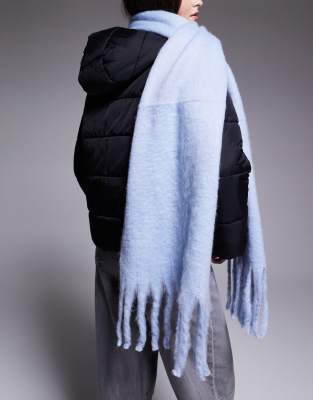 Kaiia Exclusive Super Soft Oversized Fringed Scarf In Blue