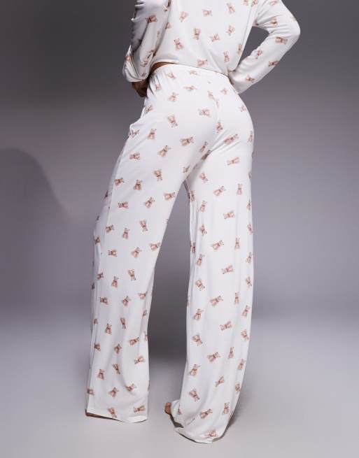 Kaiia exclusive super soft pajama pants in cream teddy bear print - part of a set, 4 of 4