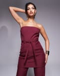 [Kaiia] Kaiia exclusive tailored bandeau longline tie waist top in burgundy (part of a set) 6 BURGUNDY