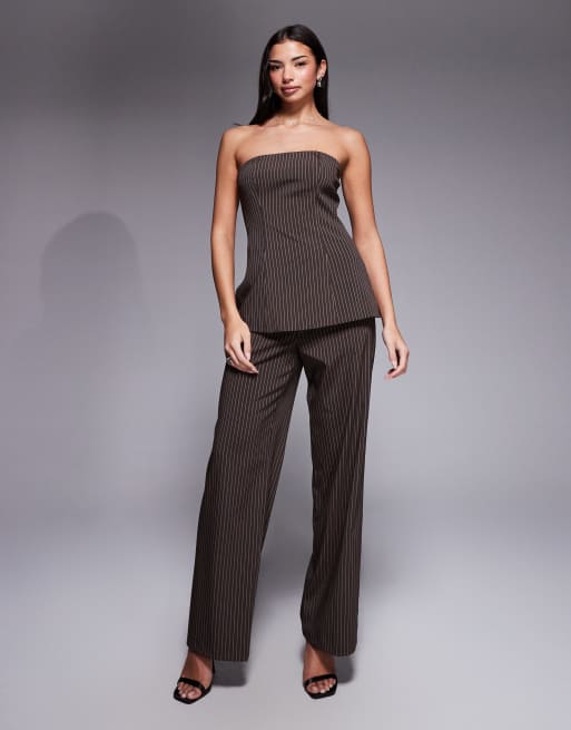 Kaiia Exclusive tailored bandeau longline top in brown pinstripe - part of a set, 4 of 4