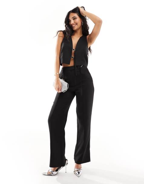 Kaiia exclusive tailored buckle detail straight leg pants in black (part of a set) - view 1