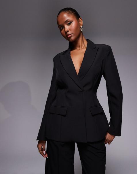 Kaiia exclusive tailored cinch waist blazer in black - view 1