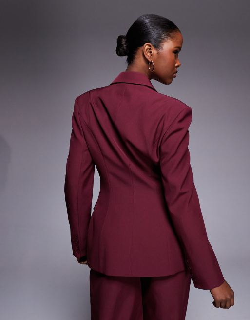 Kaiia exclusive tailored cinched blazer co-ord in wine, 4 of 4