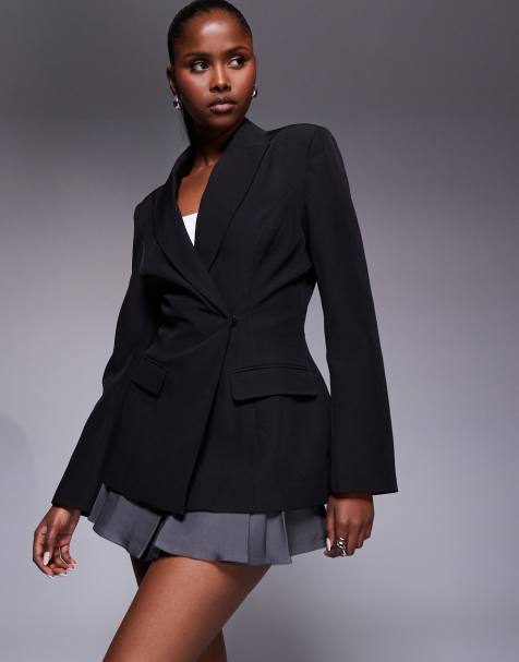 Kaiia exclusive tailored cinched waist blazer in black