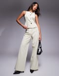 [Kaiia] Kaiia exclusive tailored flared pants in cream pinstripe (part of a set)-White 6 Cream pinstripe