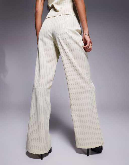 Kaiia exclusive tailored flared pants in cream pinstripe