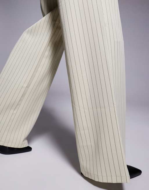 Kaiia exclusive tailored flared pants in cream pinstripe