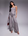 [Kaiia] Kaiia exclusive tailored halterneck wide leg jumpsuit in grey pinstripe-Neutral 16 Grey Pinstripe