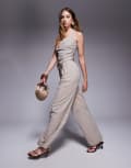 [Kaiia] Kaiia exclusive tailored linen blend wide leg pants with elasticated waist in coffee (part of a set)-Brown 18 Coffee