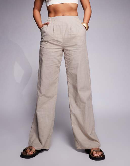Kaiia exclusive tailored linen wide leg pants with elastic waist in coffee - part of a set  , 3 of 5