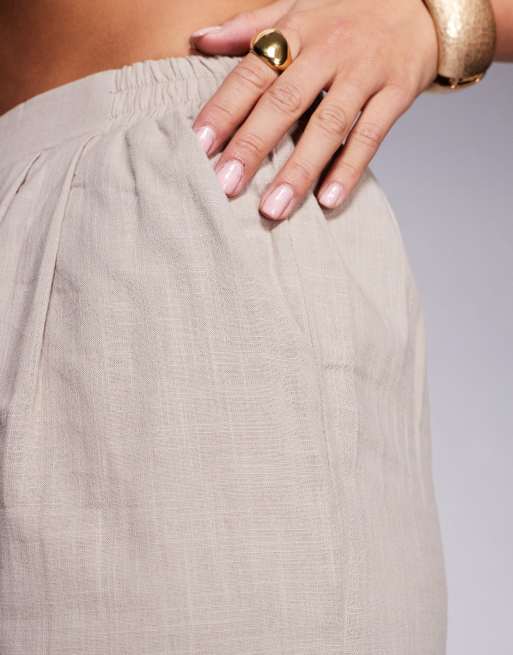 Kaiia exclusive tailored linen wide leg pants with elastic waist in coffee - part of a set  , 5 of 5