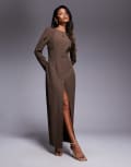 [Kaiia] Kaiia exclusive tailored long sleeve button through maxi dress in chocolate-Brown 8 Chocolate