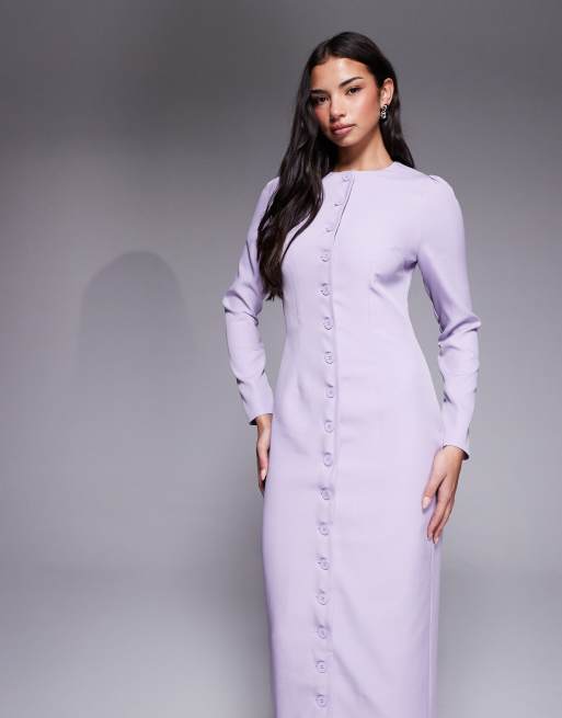 Kaiia exclusive tailored long sleeve button through maxi dress in lilac, 2 of 4