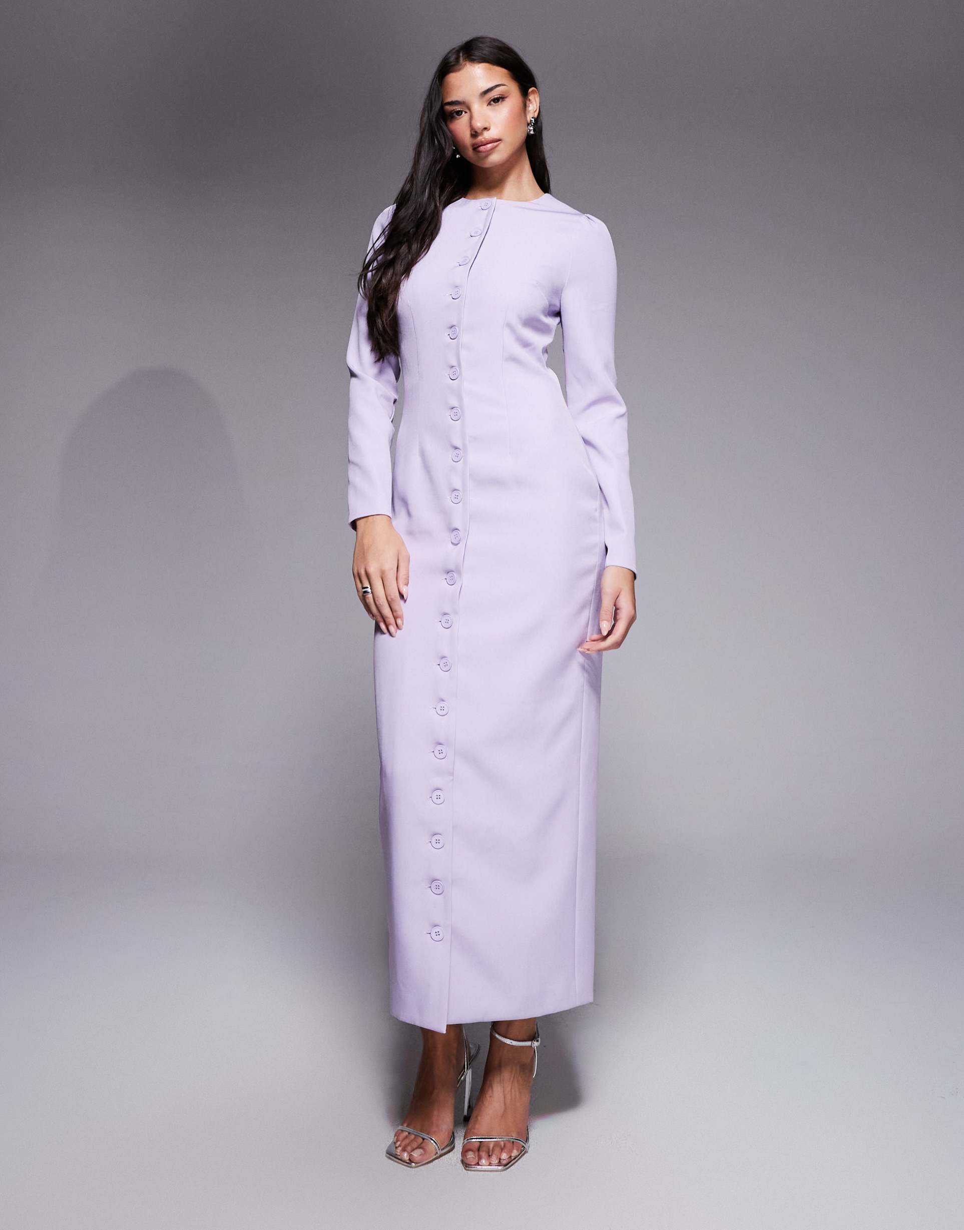 kaiia exclusive tailored long sleeve button up maxi dress in lilac