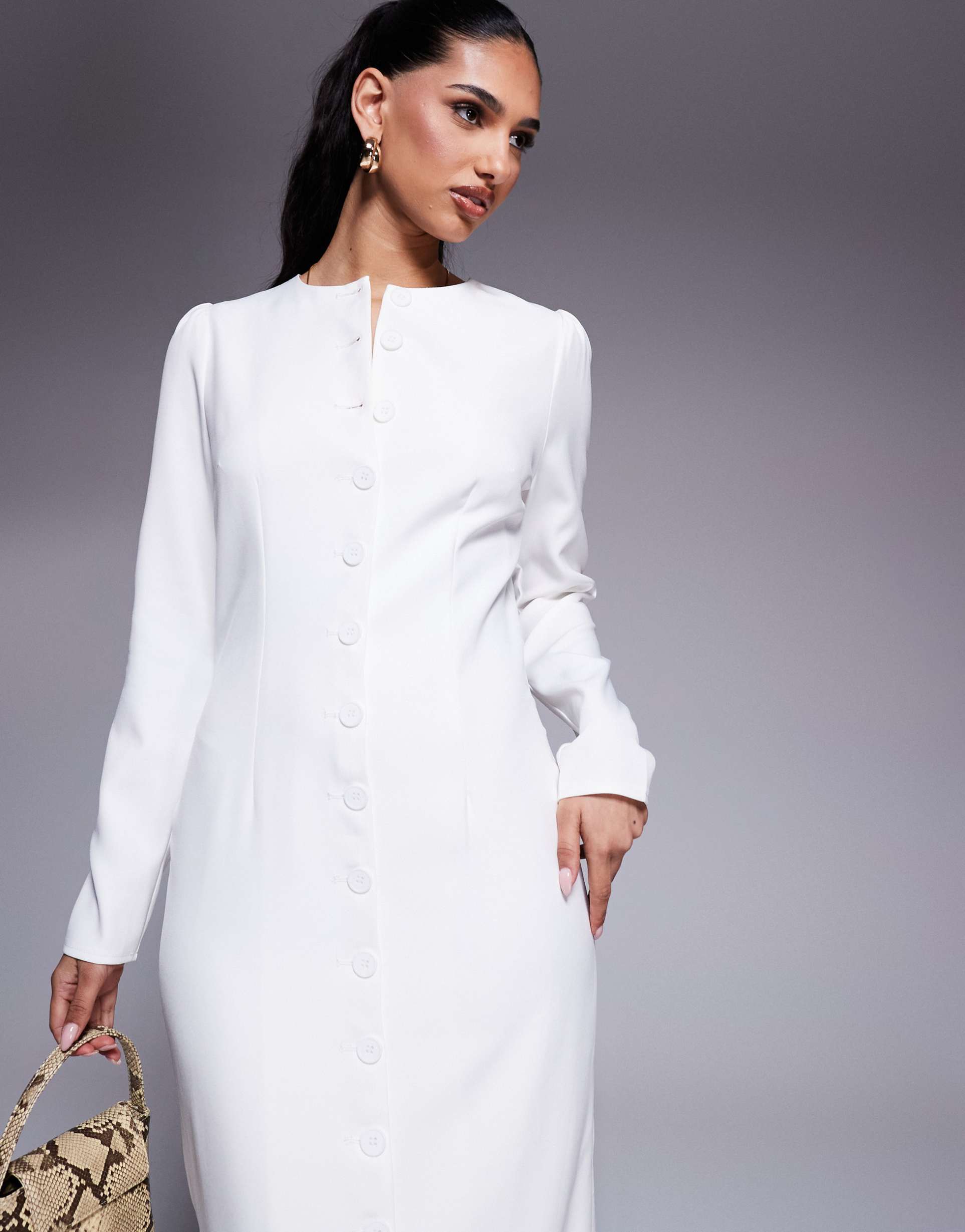 kaiia exclusive tailored long sleeve button up maxi dress in white