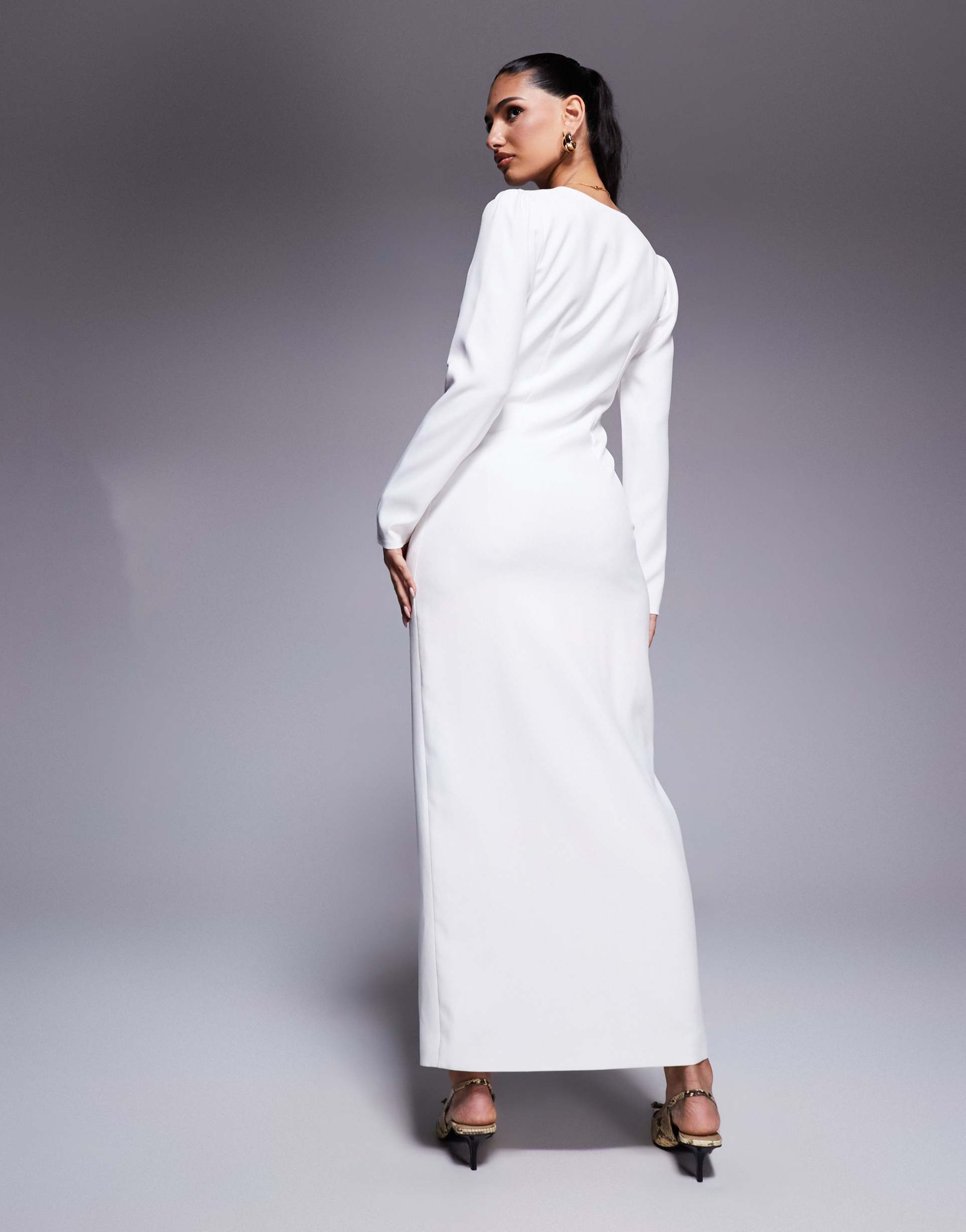 kaiia exclusive tailored long sleeve button up maxi dress in white