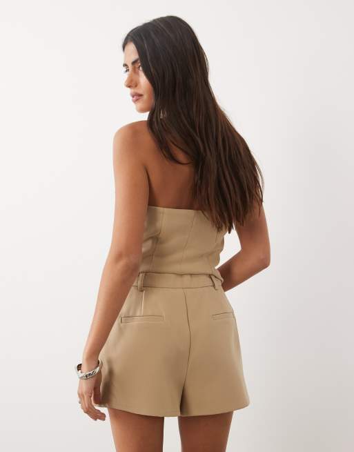 Kaiia exclusive tailored mini shorts co-ord in beige, 2 of 5