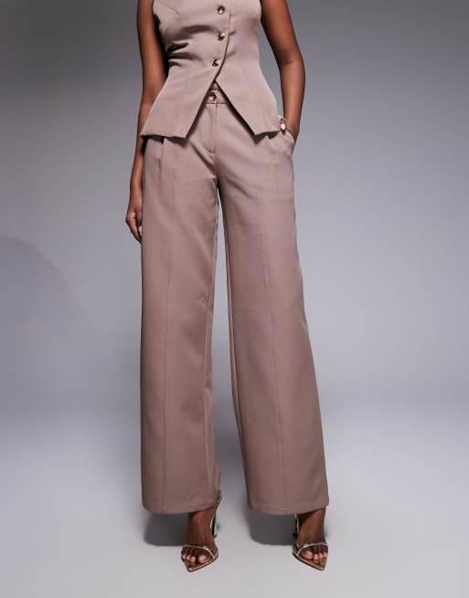 Kaiia exclusive tailored seam detail wide leg trousers co-ord in mocha, 5 of 5