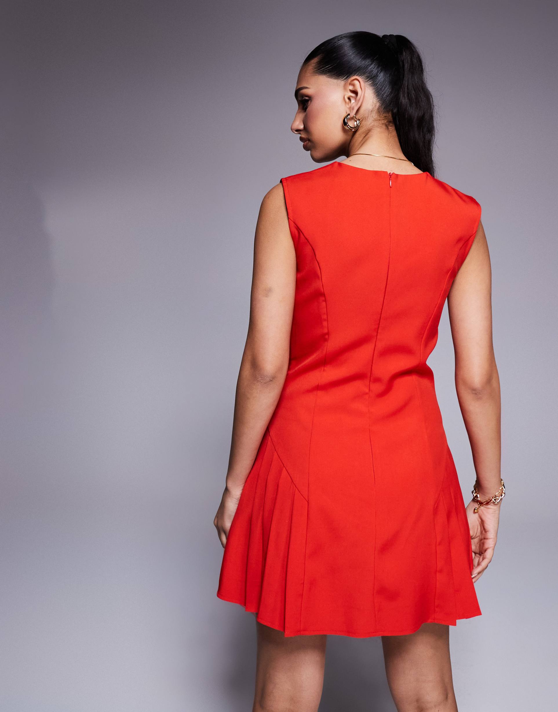 kaiia exclusive tailored sleeveless button front pleat hem mini dress in red