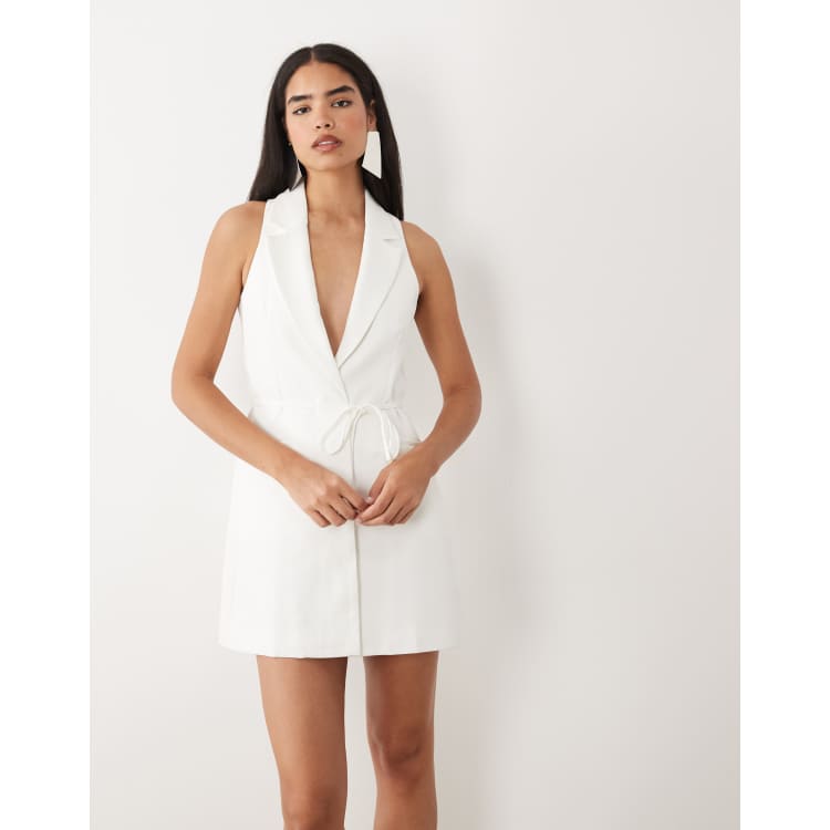 Kaiia exclusive tailored sleeveless tie waist detail mini dress in white |  ASOS