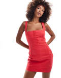 [Kaiia] Kaiia exclusive tailored square neck sleeveless linen blend mini dress in red 14 RED