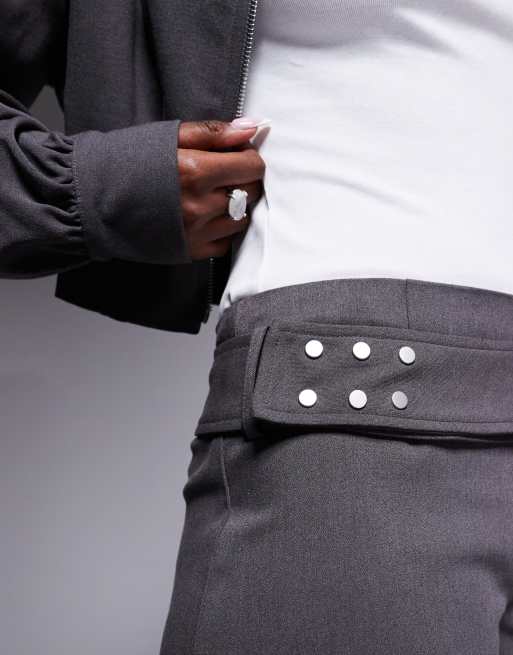 Kaiia exclusive tailored stud belt detail micro shorts co-ord in charcoal, 3 of 5
