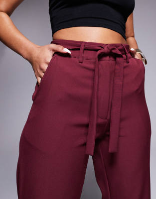Kaiia Exclusive Tailored Tie Waist Wide Leg Pants In Red