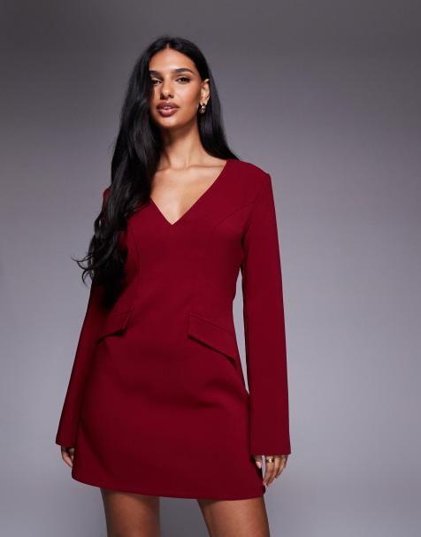 strapless open back dress Ruched Bodycon Mini Dress With Front Tie Straps Red – Styledup.co.uk main image 1