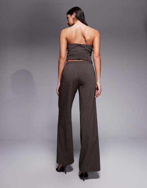 Kaiia exclusive tailored wide leg pants in brown pinstripes - part of a set, 2 of 5