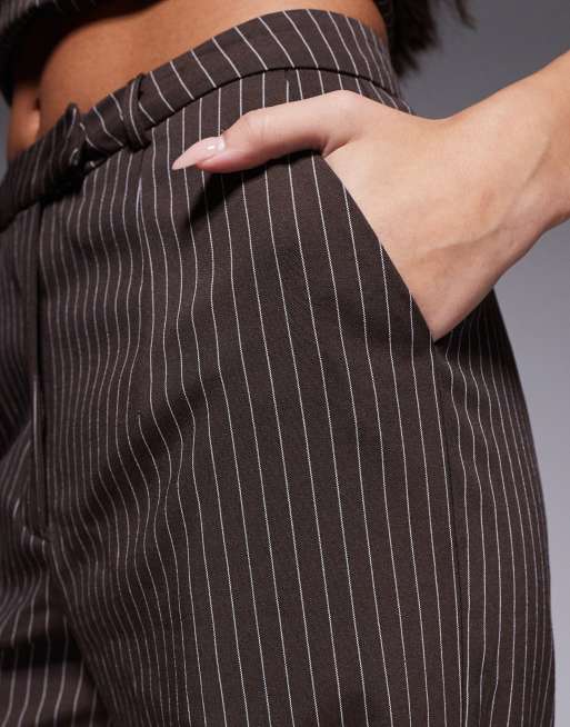 Kaiia exclusive tailored wide leg pants in brown pinstripes - part of a set, 5 of 5