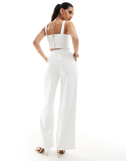 Kaiia Exclusive tailored wide leg pants with elasticized waist in white - part of a set, 4 of 5