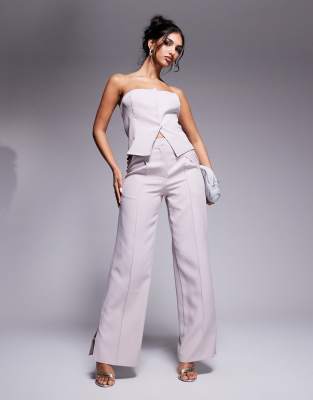 exclusive tailored wide leg seam detail pants in light gray - part of a set