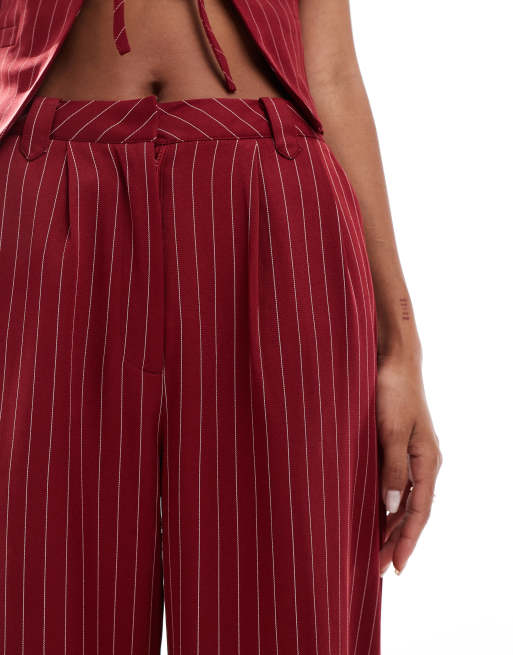 Kaiia exclusive tailored wide leg trousers co-ord in burgundy pinstripe, 2 of 5