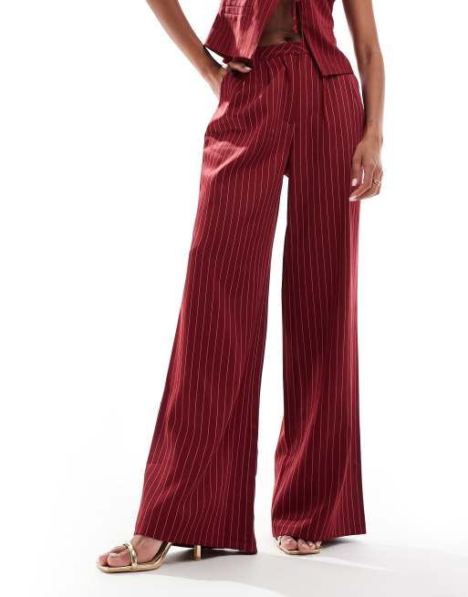 Kaiia exclusive tailored wide leg trousers co-ord in burgundy pinstripe, 3 of 5