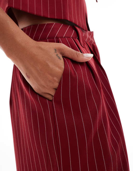 Kaiia exclusive tailored wide leg trousers co-ord in burgundy pinstripe, 5 of 5
