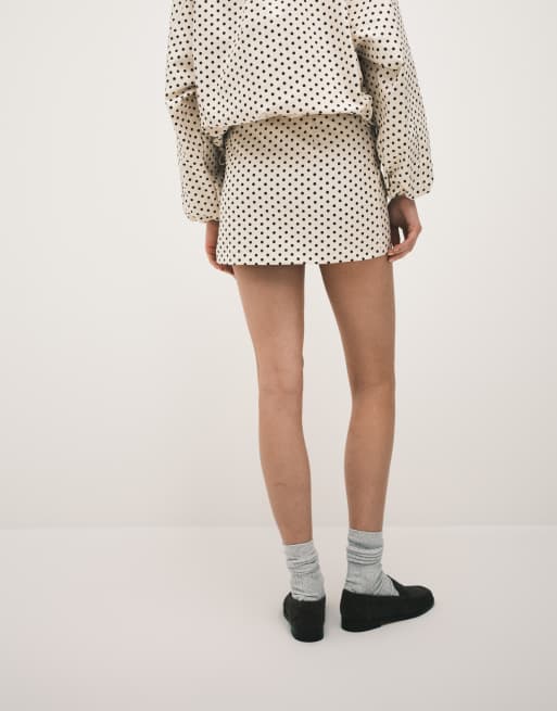 Kaiia exclusive technical pelmet mini skirt in cream and black polka dots - part of a set, 3 of 5
