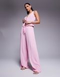 [Kaiia] Kaiia exclusive textured beach wide leg pants in pink (part of a set) 12 PINK