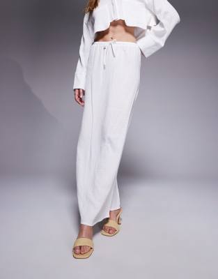 Kaiia Exclusive Textured Cotton Drawstring Maxi Skirt In White