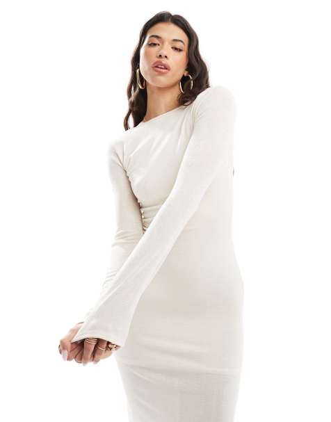 Kaiia exclusive textured scoop back midaxi dress in cream - view 1
