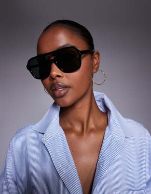 Kaiia exclusive thin frame aviator sunglasses in black