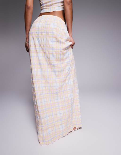 Kaiia exclusive tie waist textured maxi skirt in multicolor plaid - part of a set , 2 of 5