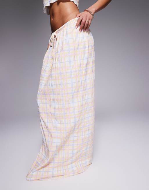 Kaiia exclusive tie waist textured maxi skirt in multicolor plaid - part of a set , 4 of 5
