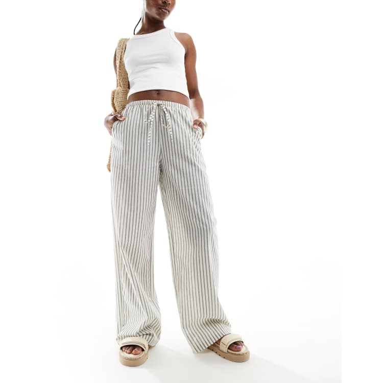 Kaiia exclusive tie waist wide leg pants in cream stripes | ASOS