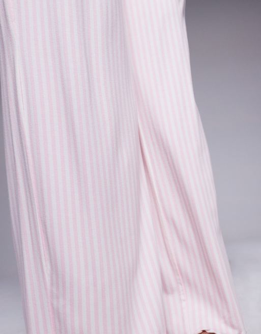 Kaiia Exclusive  tie waist wide leg pyjama bottoms co-ord in pink stripe, 4 of 4