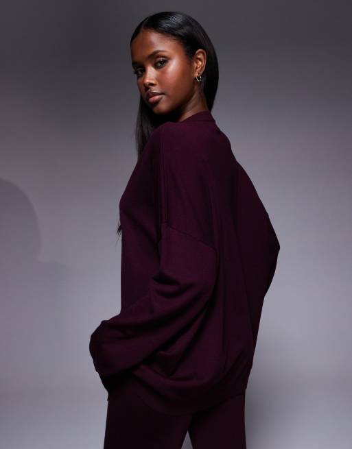 Kaiia Exclusive V-front button through knit relaxed longline cardigan in burgundy - part of a set, 2 of 4
